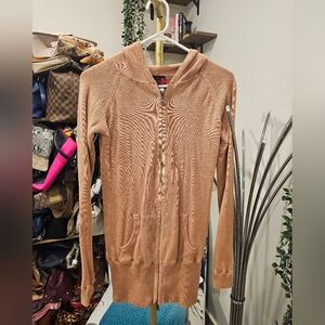 Vintage Light Brown Zip-Up Sweater/Waffle Knit Hoodie